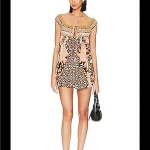 Free People Bali Mariposa Slip Dress In Black Combo Womens Size Medium